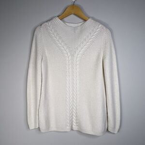 Talbots Chunky Cable Knit Lambs Wool Sweater Size MP Classic Minimalist